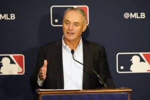 Rob Manfred: Press conference| Clown| Piece of metal