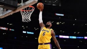 No. 6 – Los Angeles Lakers Position Small forward League NBA Personal information Born December 30, 1984 (age 37) Akron, Ohio, U.S. Listed height 6 ft 9 in (2.06 m) Listed weight 250 lb (113 kg) Career information High school St. Vincent–St. Mary (Akron, Ohio) NBA draft 2003 / Round: 1 / Pick: 1st overall Selected by the Cleveland Cavaliers Playing career 2003–present Career history 2003–2010 Cleveland Cavaliers 2010–2014 Miami Heat 2014–2018 Cleveland Cavaliers 2018–present Los Angeles Lakers